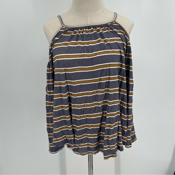 Passport Purple Striped Cold Shoulder Bell Sleeve Blouse Size Small Women’s - Picture 2 of 7